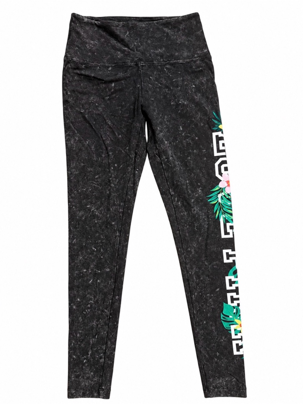 PINK Victoria's Secret Black Leggings with Floral Side Logo